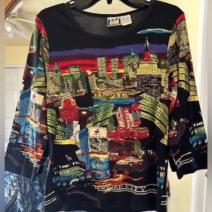 Take Two Clothing Shirt New York City All Over Print Broadway Women's Large